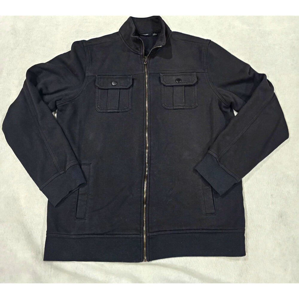Apt. 9 Military Style Men's Full Zip Fleece Jacket Black Mock Neck Size Large